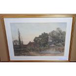 Large, William Paton BURTON (1828-1883) watercolour "A Surrey farmhouse at dusk", signed, modern