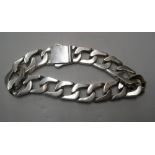 Gents chunky unmarked, believed to be silver bracelet, 56 grams, 22 cm long