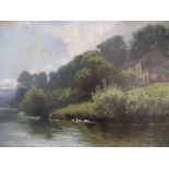 Henry Hadfield CUBLEY (1858-1934) 1910 oil "Ducks on the river at Wall Grange", signed, framed, 59 x