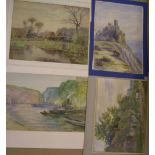 4 good quality Edwardian watercolours by differing artists, some signed, all unframed, Average