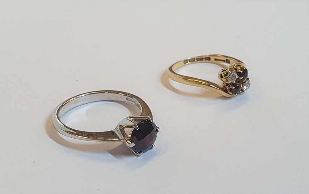 18ct yellow gold ring set with diamond and garnets etc (3.2 grams gross) together with a 9ct white - Image 2 of 2