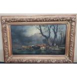 Large oil on canvas of "Cattle & drover" in stunning old frame, attributed to Charles LEFEBVRE (