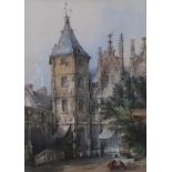 Indistinctly signed Victorian watercolour, "Continental townhouse", signed, framed, 38 x 27 cm