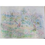 Large Paul Sutton impressionist watercolour "Wooded landscape", signed, unframed, 58 x 79 cm