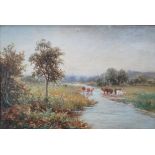 William J. KING (c.1828-?) oil on board, "Cattle in country landscape", signed in original gilt