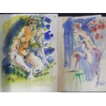 5 large, Hendrik GRISE (1917-1982) modernist watercolour portraits, all unframed