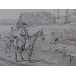 Unsigned Victorian hunting scene, watercolour wash, unframed, 25 x 36 cm