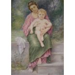 Colin C. HILTON (XX) watercolour portrait of Mother & child, signed with original label verso,