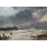 Large unsigned antique, coastal scene watercolour, framed and glazed, 54 x 70 cm