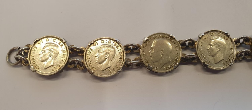 2 silver items to include a silver George V & VI coin bracelets and a silver locket & chain. - Image 3 of 6