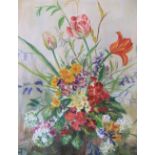 Colette Gavard 1969 oil on canvas, Vase of flowers, framed 75 x 59 cm