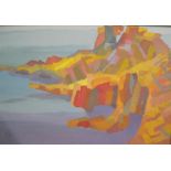 Large, Maurice COLASSON (1911-1992) cubist oil on card, "Rocky coastal shoreline", studio stamped,