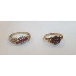 9ct yellow gold ring set with rows of diamonds and Ruby's together with a 9ct yellow gold Garnet