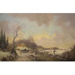 Large, Stephen de Haan (20/21stC) oil on canvas, "old Dutch frozen winter landscape scene", Fine Art