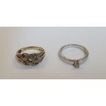 2 diamond 9ct gold rings (2), One is a 9ct white gold, diamond solitaire ring, the other a 9ct