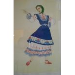 Maida Harris signed hand-coloured etching "Bulgarian peasant costume", framed and glazed, 32 x 23 cm