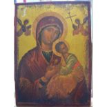 Icon depicting the Madonna & child on thick wood panel, 22 x 16 cm