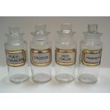 4 small matching antique chemist bottles with complete labels, all 12 high excluding stoppers.
