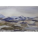 Robert Dawson (1926-1997) watercolour, modernist winter landscape", initialled, framed, 25 x 36 cm