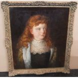 Large, indistinctly signed 1890s Spanish oil on canvas, portrait of a red-headed girl, framed, 61