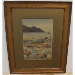 Arthur NETHERWOOD (1864-1930) watercolour "Rocky shore-line", 32 x 22 cm, Fine without problems