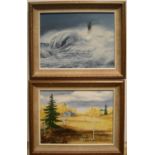 Pair of Cay Husband 1982 oil on canvas paintings in matching frames 29 x 39 cm Both in good, clean