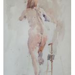 Indistinctly signed, watercolour "Back of female nude", thin wood frame, 36 x 27 cm