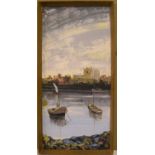 Indistinctly signed 1970s impressionist oil on board, "View towards Majorca", thin wood frame, 60