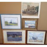 5 various 20thC watercolours by differing artists, 4 framed