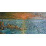 Extensively exhibited French 1971 post-impressionist oil on canvas, "Seascape at dusk" by