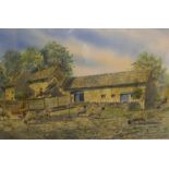 Large Andrew G Storrie 2001 watercolour "Farmyard scene", signed, framed and glazed, 35 x 52 cm