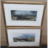 Pair of good quality Victorian gouache landscapes, initialled O.W. in original matching frames, Both