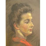 Indistinctly signed (possibly Squirrell) 1947 pastel portrait of a young woman, unframed, 22 x 15 cm