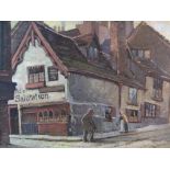 Exhibited, Charles A Paulden 1922 oil on baord, "The old Salutation Inn", original frame (a/f),