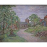 Harold TODD (1894-1977) oil on board, "English country village scene", signed, wood frame, 50 x 60