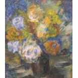 French post-impressionist oil on board, "Vase of flowers", unframed, framed, 40 x 37 cm