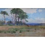 Reginald T. JONES (1857-1920) impressionist watercolour "Cattle in extensive landscape", signed