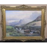 Large unsigned Victorian watercolour, Highland landscape in superb original frame, 55 x 75 cm