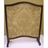 Antique oak and embroidered fire screen, 63 cm high by 50 cm wide