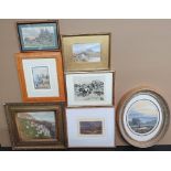 6 framed Edwardian watercolours and a Winifred Austen print of fell ponies. Other artists are