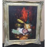 Indistinctly signed 1970s still-life oil on canvas, framed 60 x 47 cm