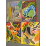 4, Eddie Bianchi (Newcastle-Upon-Tyne active 1975-1995) all abstract oils on paper, all unframed,