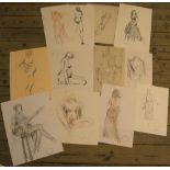 11 small Peter Collins (1923-2001) coloured pencil/watercolour, female studies, Approx average