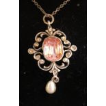 Rare 1920s French rose quartz silver pendent & a vintage ladies necklace and pendant (2)