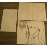 3 (2 very large) Peter Collins (1923-2001) pen/chalks, female figure studies, 2 measure approx 52