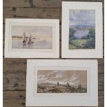 3 good quality, antique watercolours, all by differing artists, all mounted but unframed
