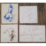 4 good quality, Peter COLLINS (1923-2001) nude figure studies, Approx average size is 34 x 42 cm