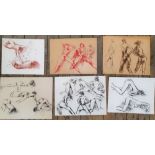 6 good quality, Peter COLLINS (1923-2001) coloured chalks nude figure studies, Approx average size