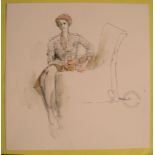 Peter Collins (1923-2001) watercolour portrait of a seated lady, 33 x 33 cm