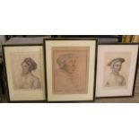 Set of 3 19thC prints after Bartolozzi engravings of Elizabethan figures including the Earl of